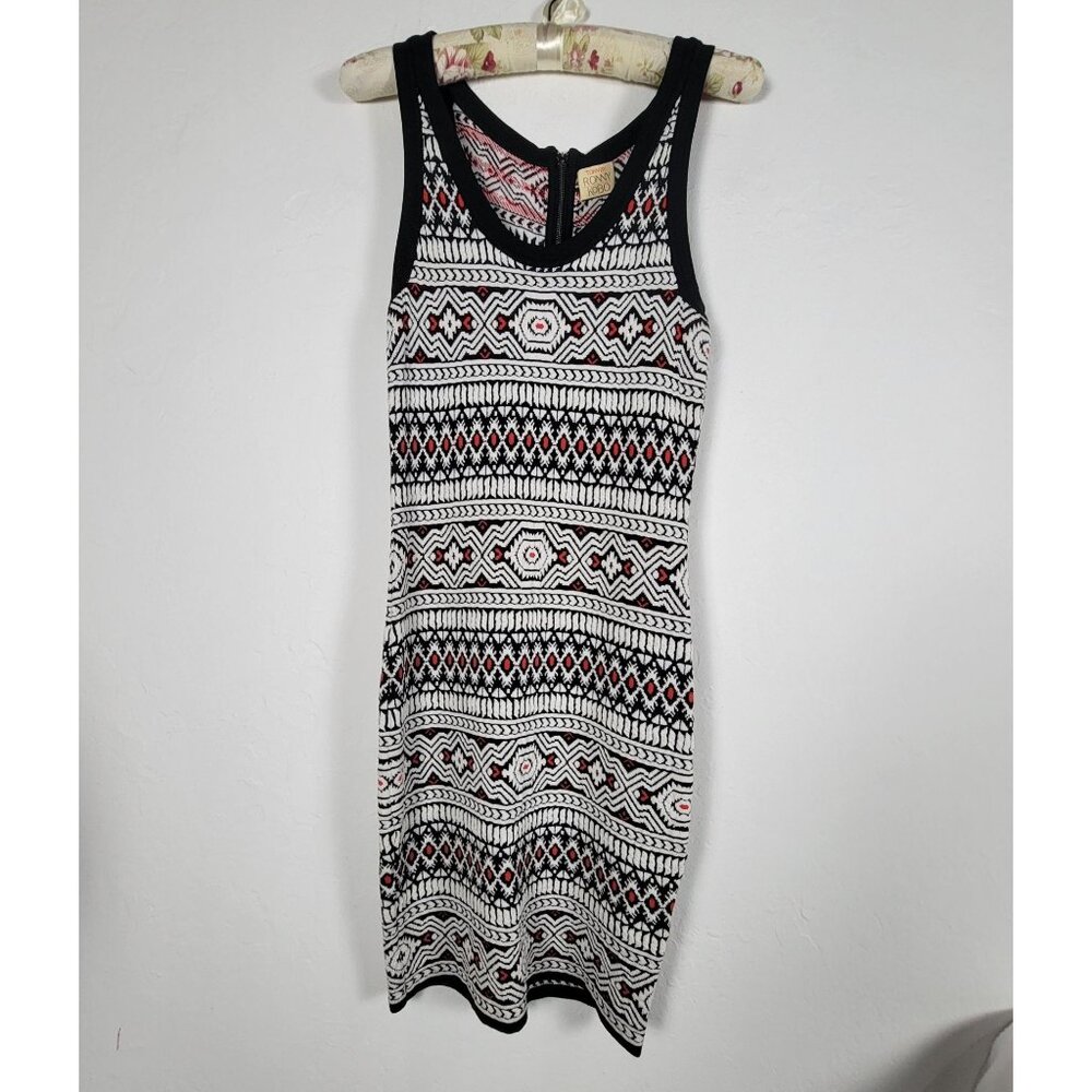 Torn By Ronny Kobo Black White Geometric Sleeveless Knit Bodycon Dress Medium